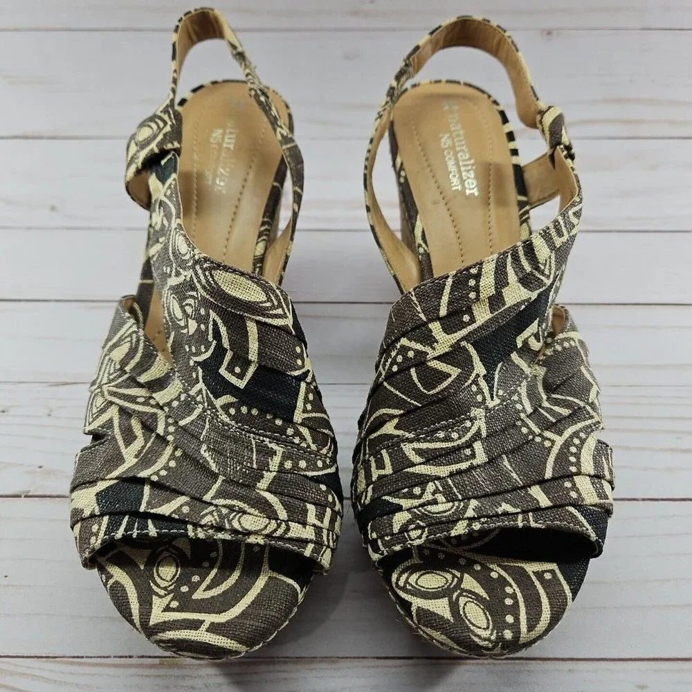Naturalizer N5 Womens Size 10W Brown Lulianna Peep Toe Wedge Comfort Sandal Shoe